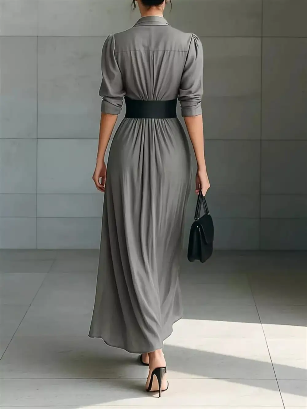 Full Size Button Front Ruched Shirt Maxi Dress Plus Size