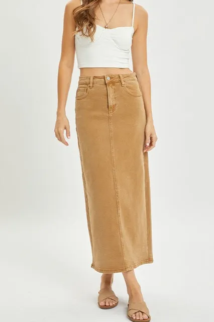 High Rise Back Slit Maxi Skirt