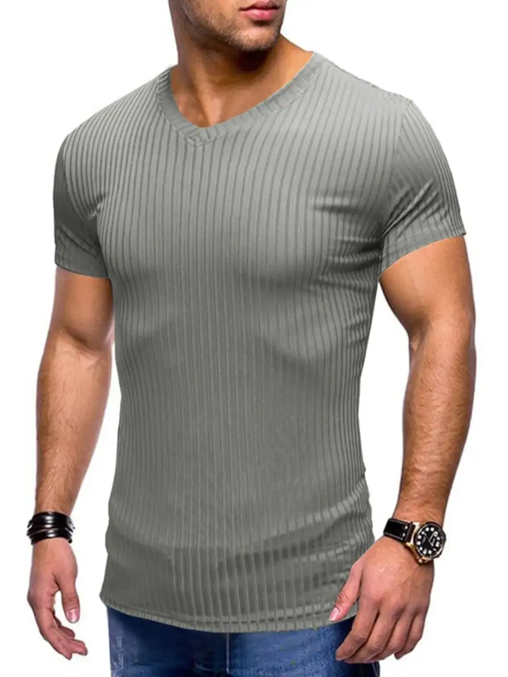 Ribbed Short Sleeve Crew Neck Tee