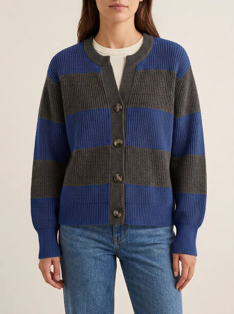 Textured Rugby Striped Knit Cardigan
