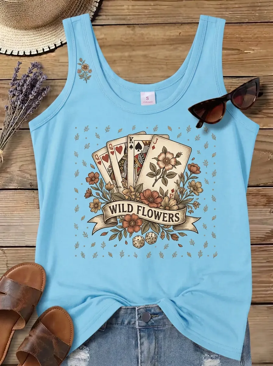 Poker Lover Wildflowers Playing Cards Tank Top