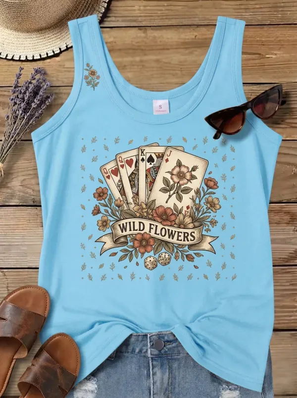 Poker Lover Wildflowers Playing Cards Tank Top