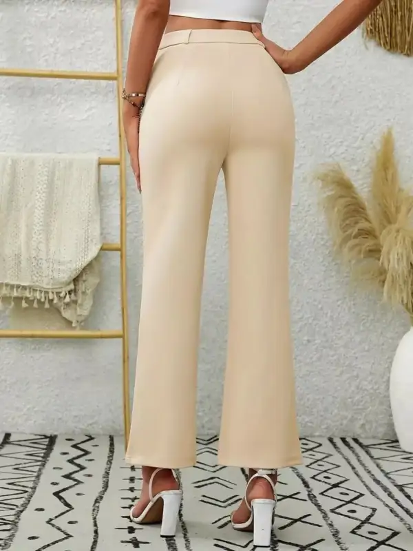 High Waist Flared Pocketed Seam Detail Casual Pants