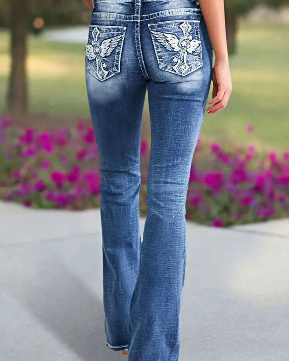 Embroidered Mid-Rise Flared Jeans