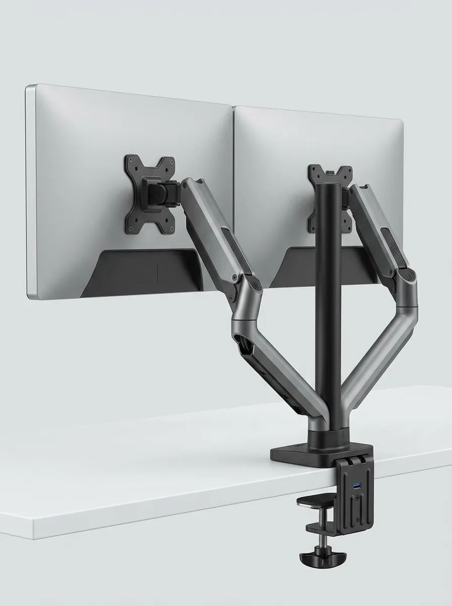 Compact Dual Monitor Ergonomic Adjustable Desk Mount