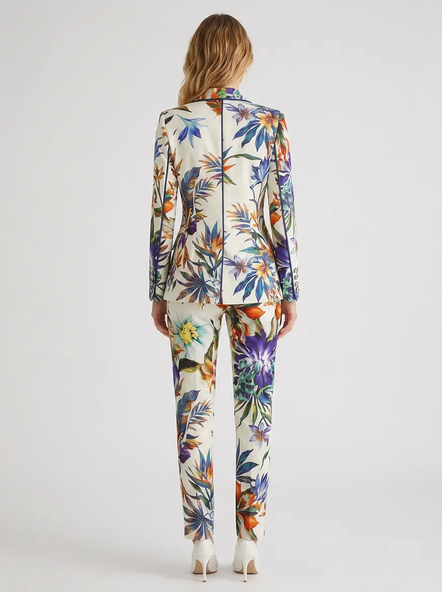 Women's Tropical Floral Botanical Printed Blazer Jacket