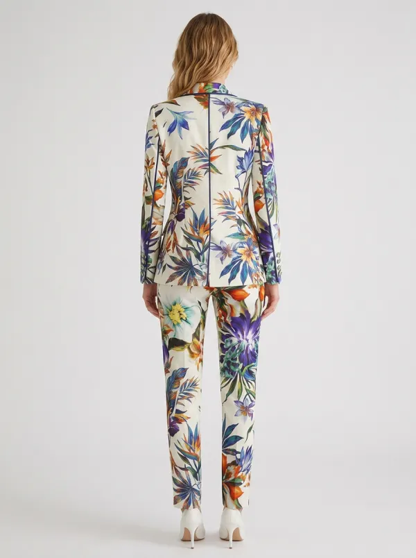 Women's Tropical Floral Botanical Printed Blazer Jacket