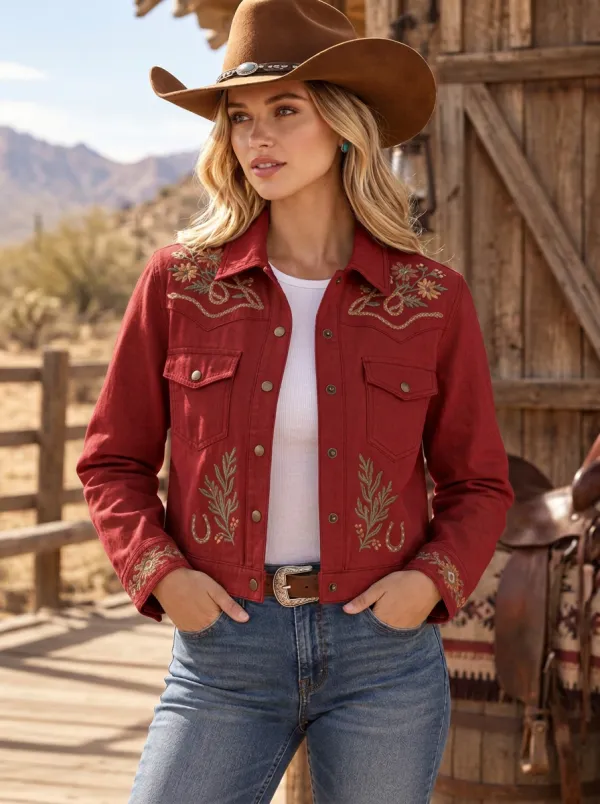 Western Trail Horseshoe Horse Floral Detail Women's Western Jacket