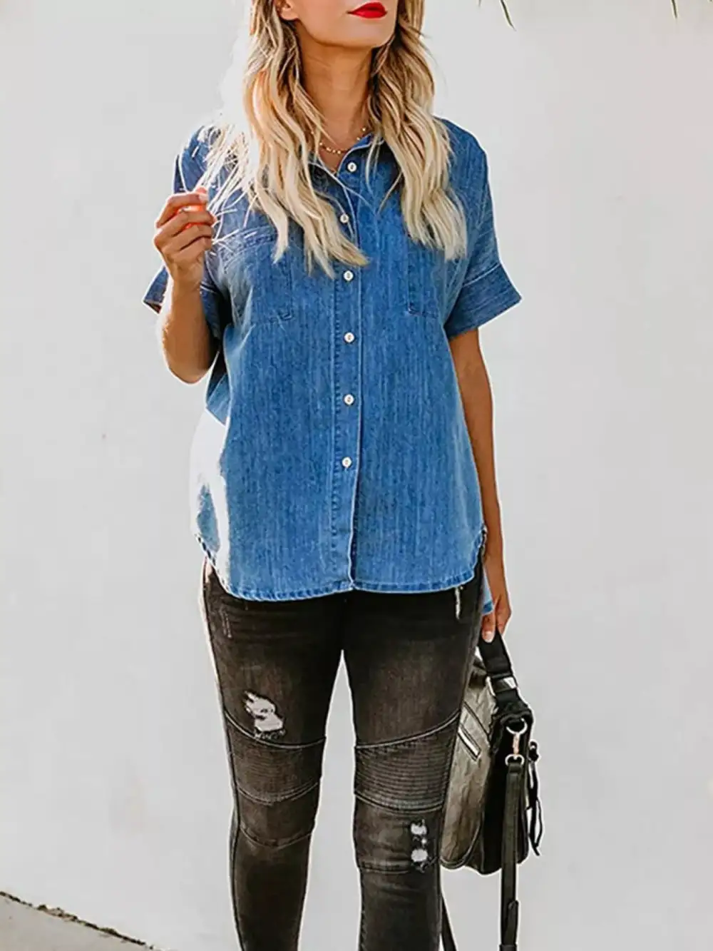 Casual Denim Short Sleeve Shirt