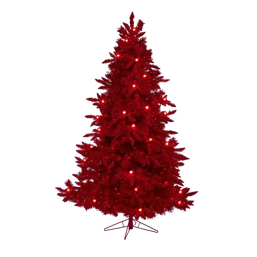 Flocked Fraser Fir Artificial Christmas Tree with Lights Globe Bulbs and Bendable Branches