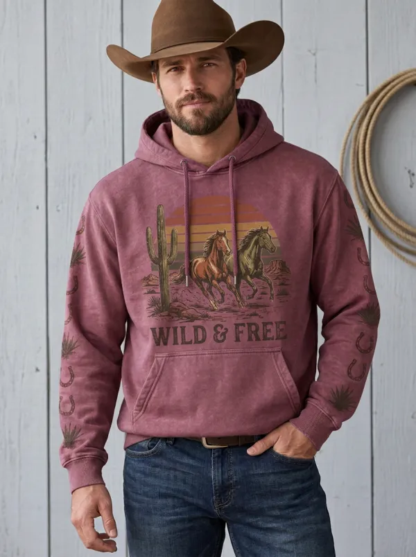 Range Rider Horse Cactus Silhouette Men's Western Sweatshirt