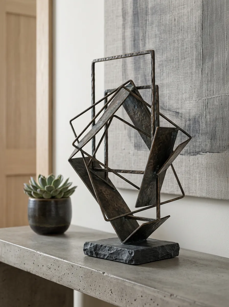 Minimalist Abstract Geometric Metal Sculpture Table Ornament