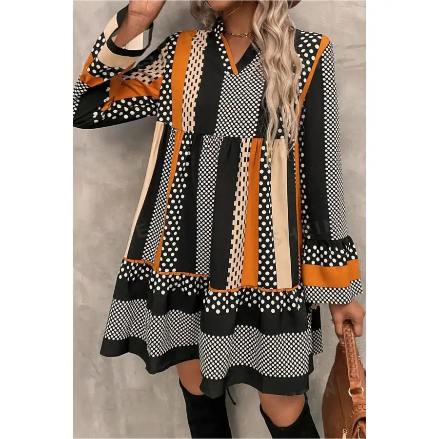 Soft Everyday Notched Long Sleeve Mini Dress