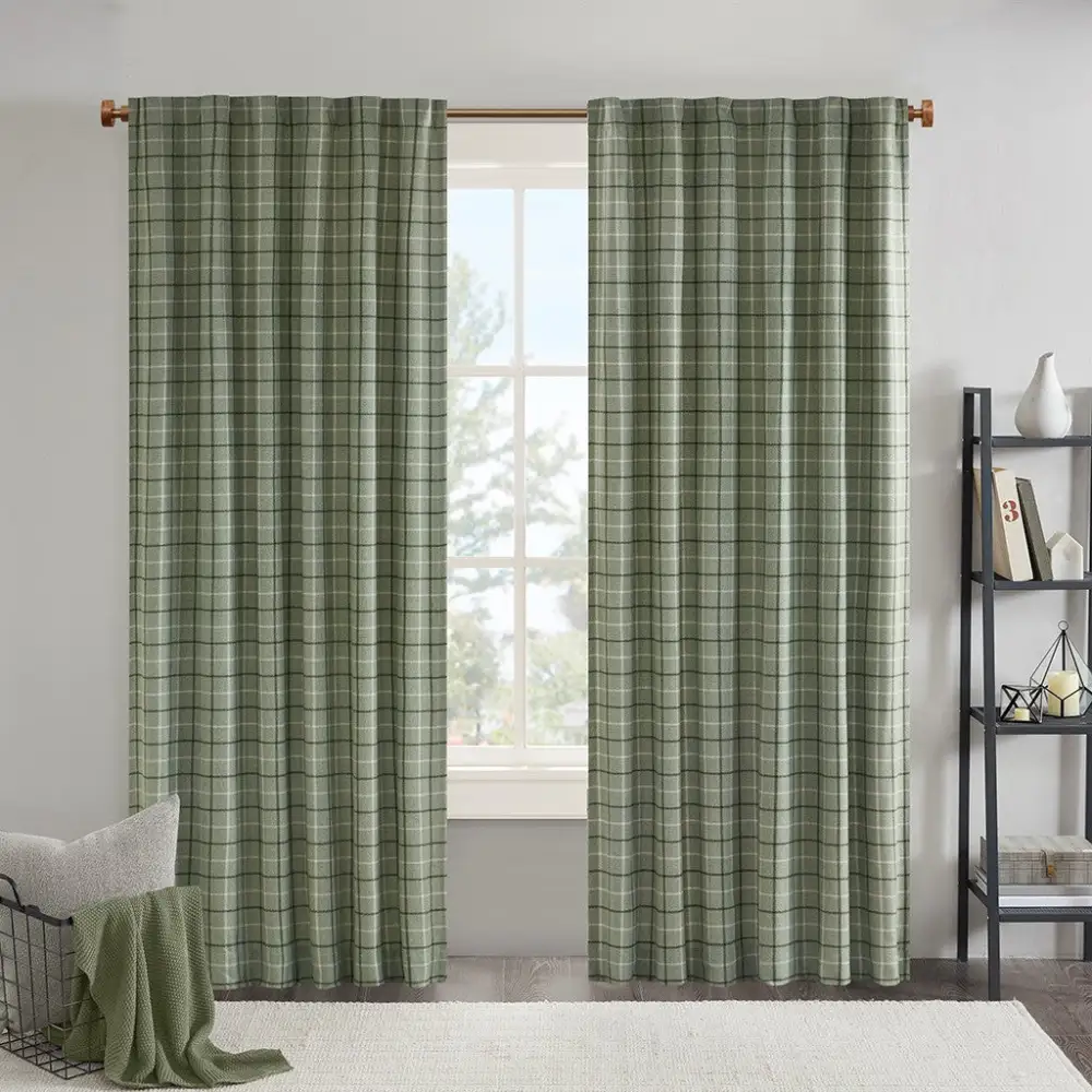 Refined Polyester Plaid Back-Tab Curtain Panel