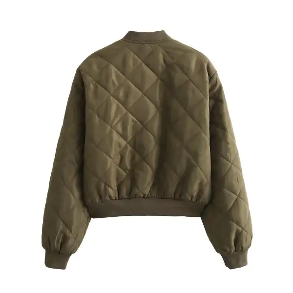 Quilted Snap Front Ribbed Trim Bomber Jacket