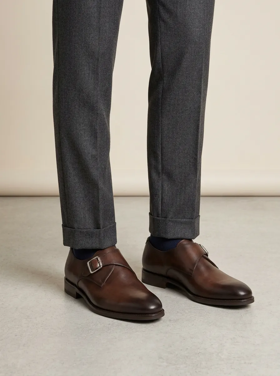 Men's Everyday Classic Leather Single Monk Strap Dress Shoes