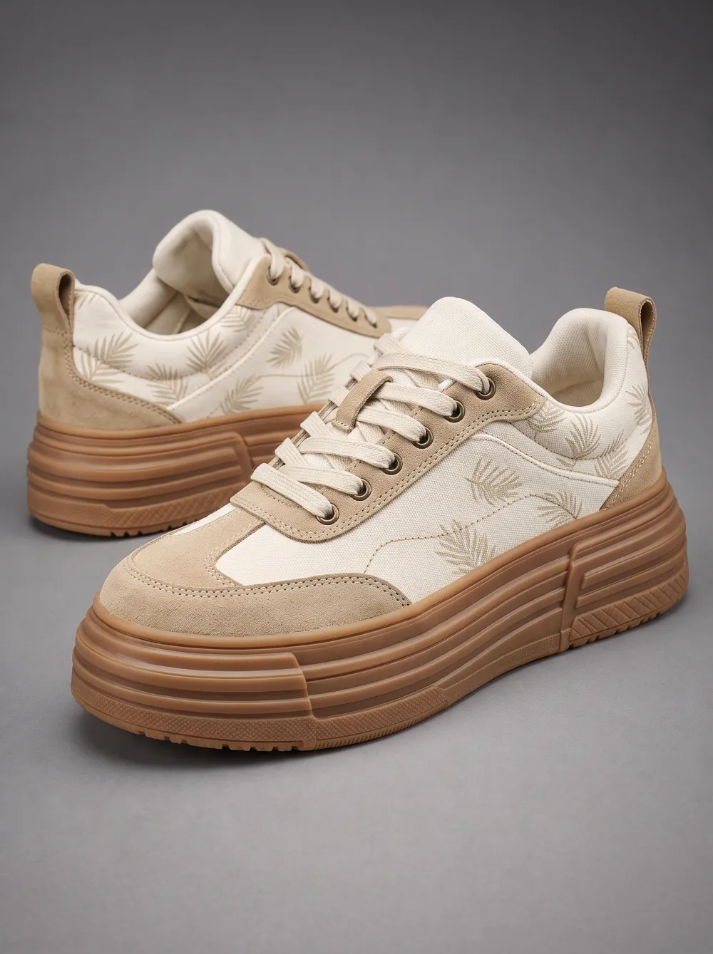 Palm Print Platform Skate Sneakers