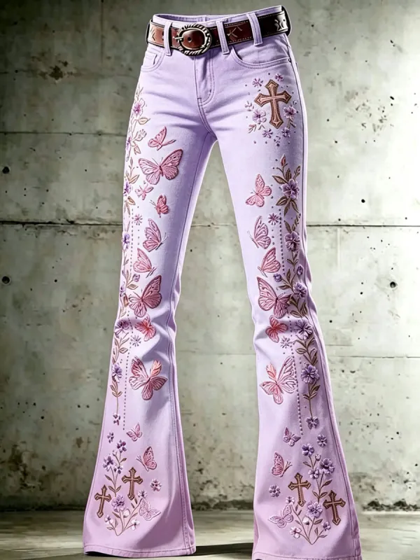 Women'S Flower Cross Patterned Flared Pants