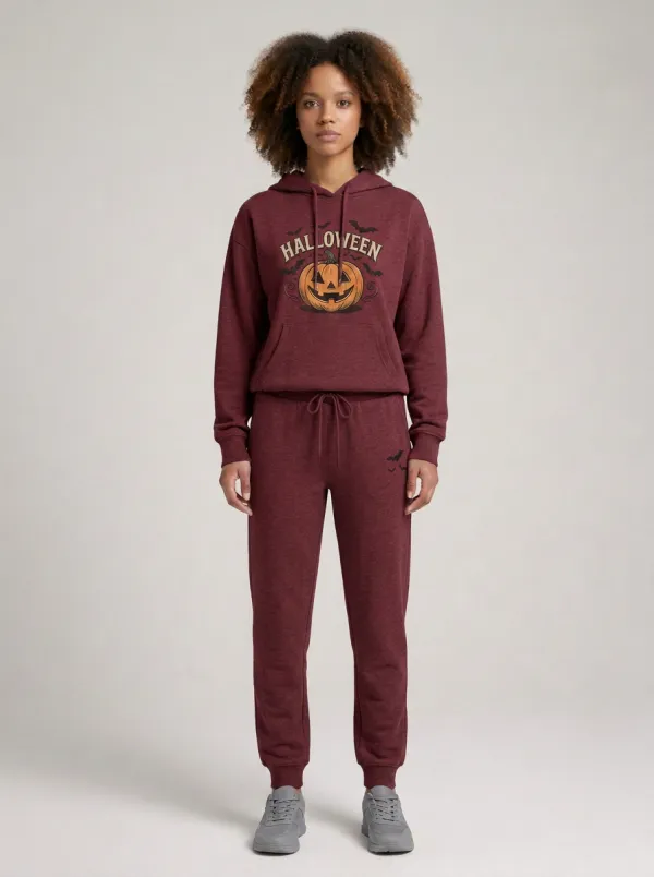 Women's Halloween Pumpkin Bat Printed wear Set
