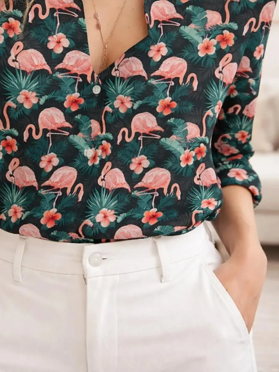 Vacation Flamingo Print Shirt
