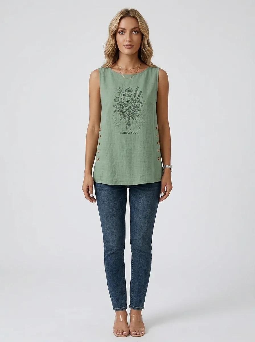 Women's Floral Soul Botanical Bouquet Printed Sleeveless Tank Top