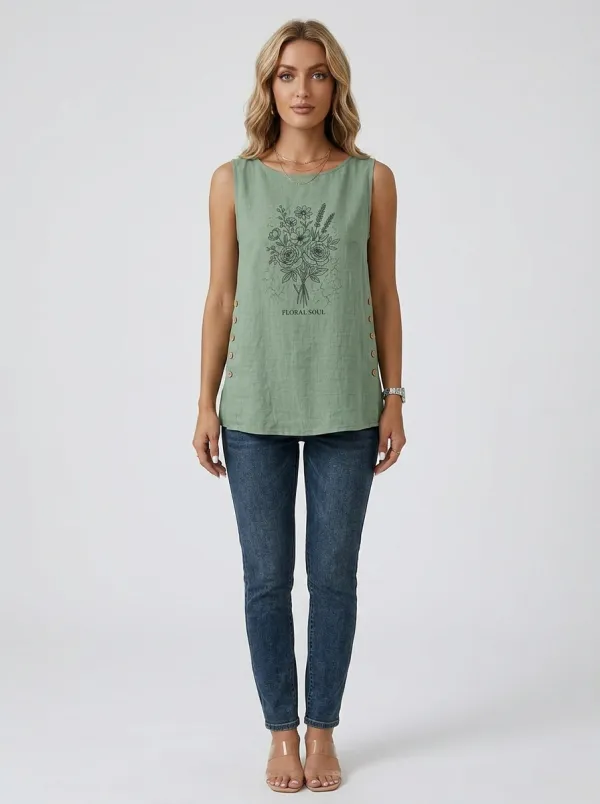 Women's Floral Soul Botanical Bouquet Printed Sleeveless Tank Top