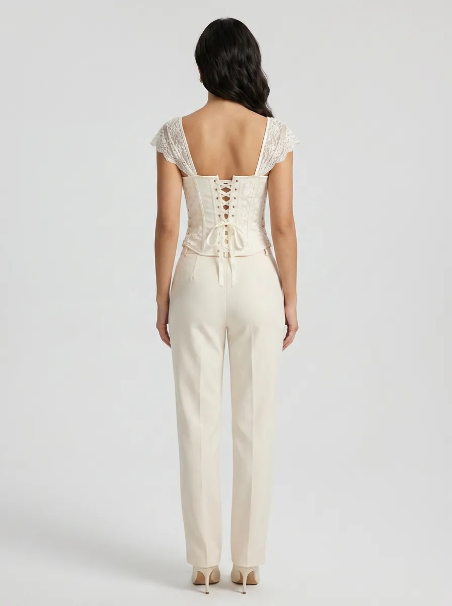 Gothic Floral Lace-Trim Women's Corset Top