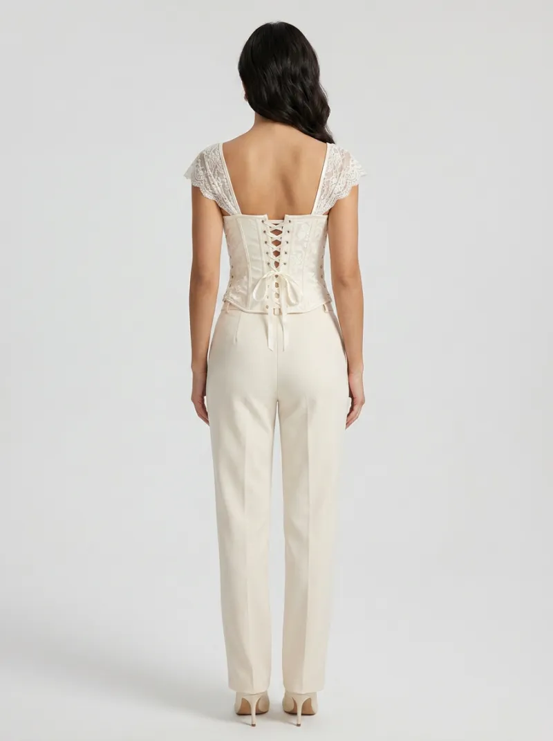 Gothic Floral Lace-Trim Women's Corset Top