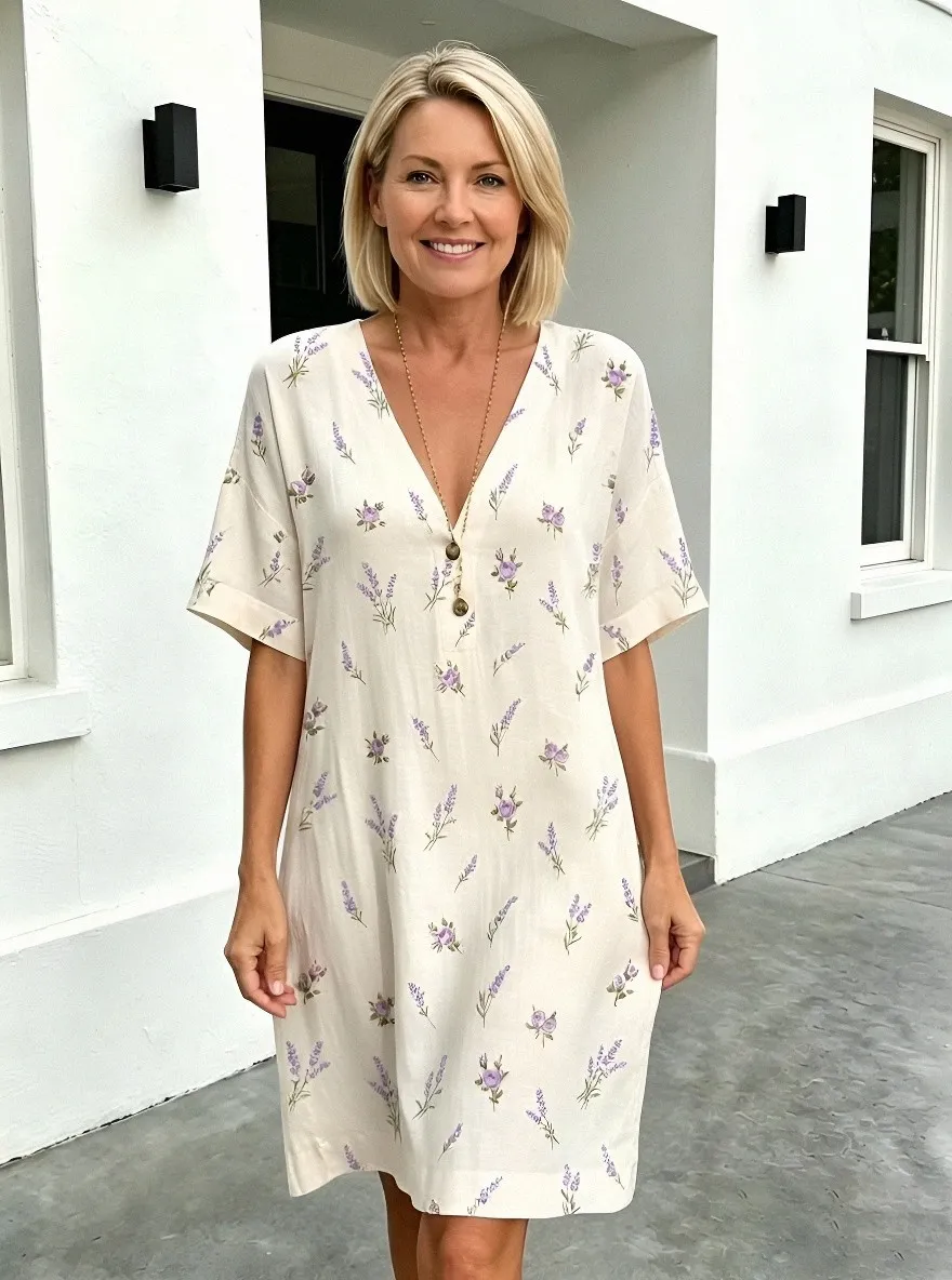 Women's Summer Vacation Lavender Floral Printed Dress