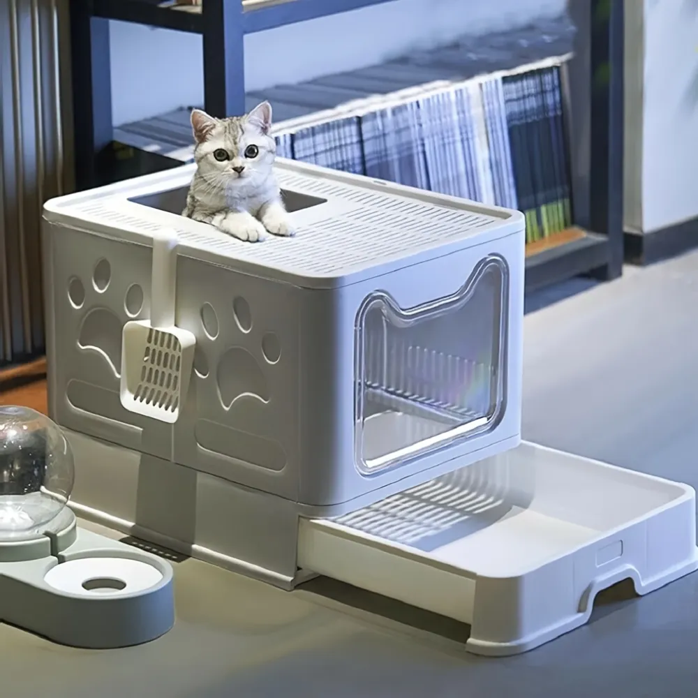 Multi-Functional Cat Litter Box with Top Entry, Cat Helper for Mess-Free Litter Use