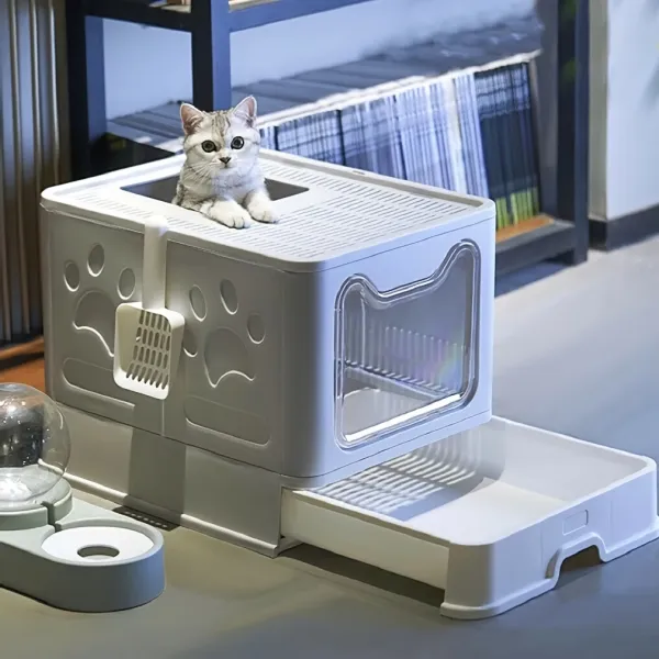 Multi-Functional Cat Litter Box with Top Entry, Cat Helper for Mess-Free Litter Use