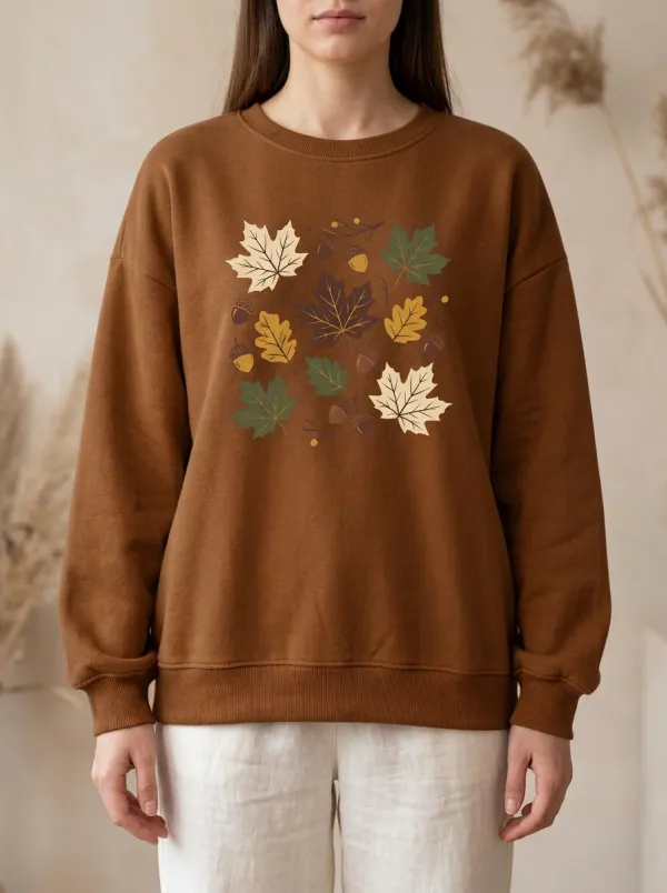 Easygoing Maple-Leaf Printed Acorn Graphic Sweatshirt