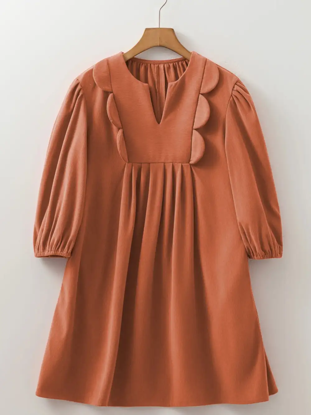 Corduroy Split Neck Mini Dress
