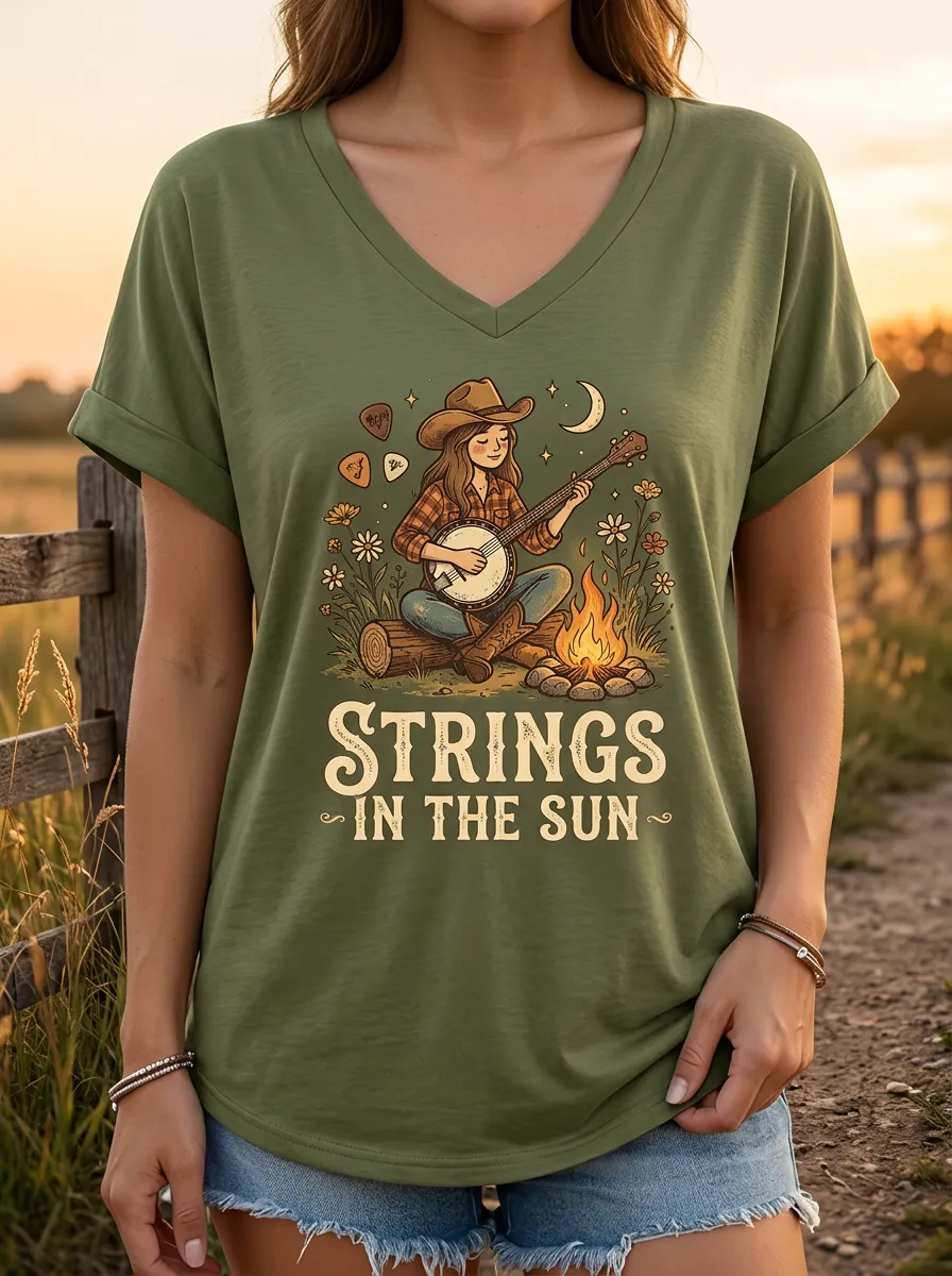 Banjo Campfire Country Music Graphic T-Shirt