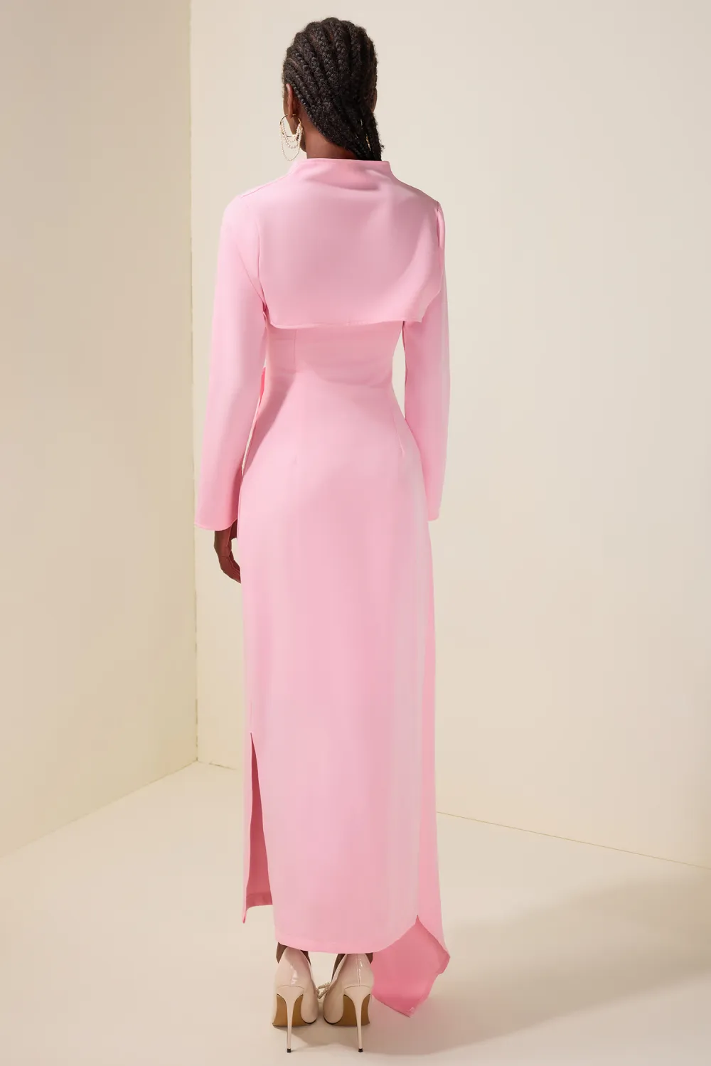 Ruched Slit Maxi Dress With Cardigan