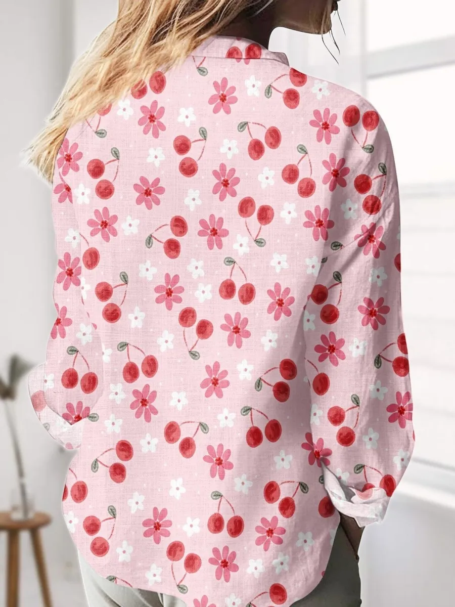 Cherry and Flower Print Shirt