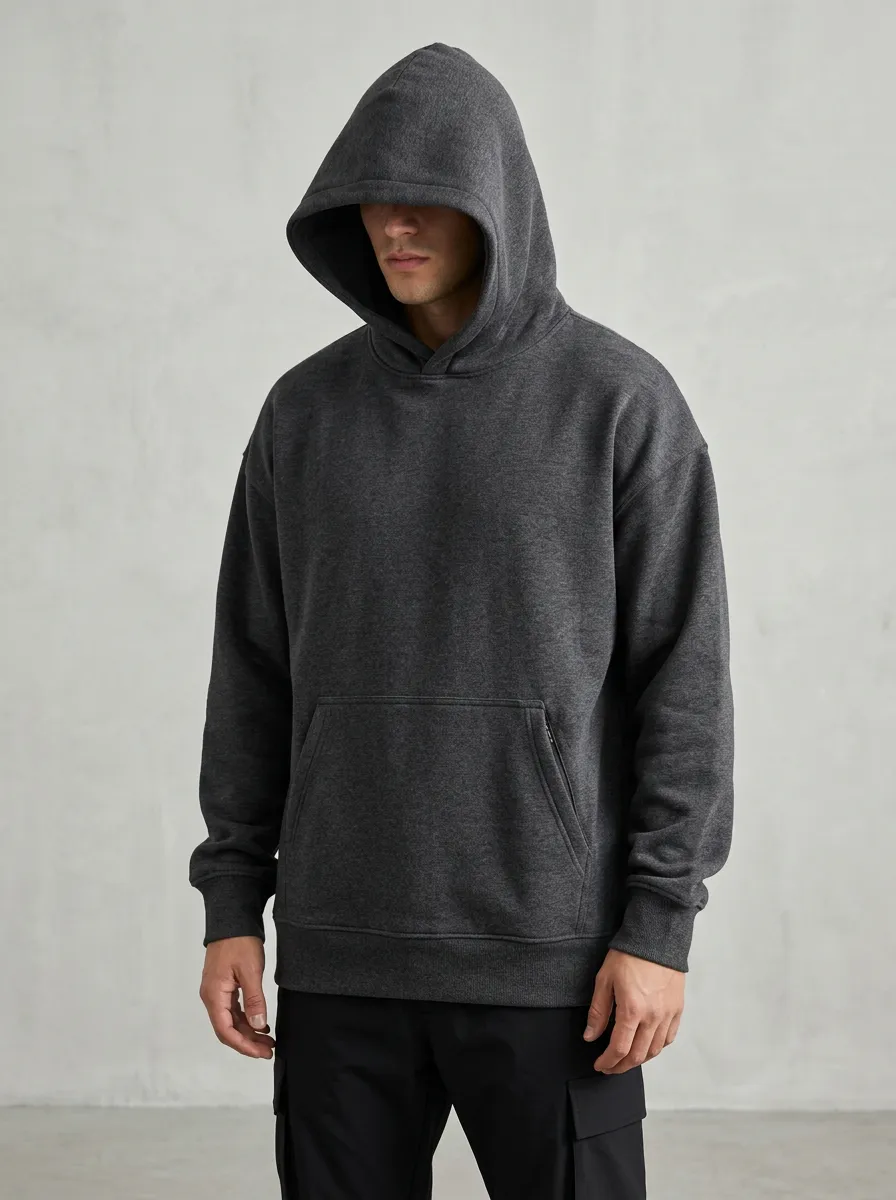 Men's Minimalist Charcoal Grey Solid Plain Hoodie