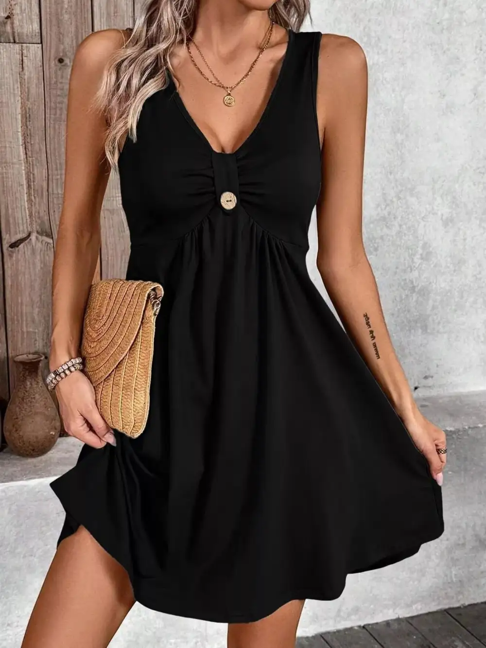V Neck A Line Sleeveless Casual Dress