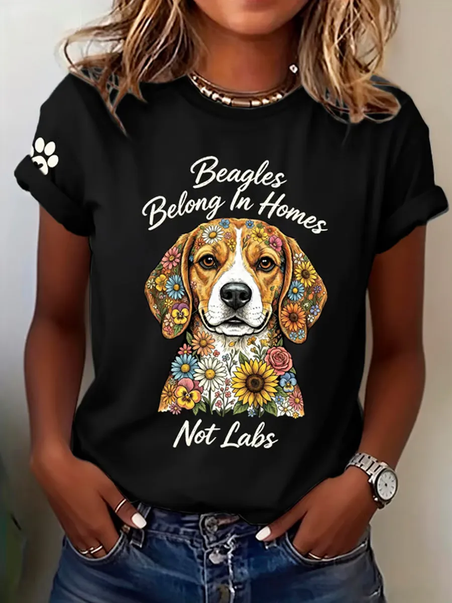 Women's Beagles Belong In Homes Not Labs Print Casual T-shirt