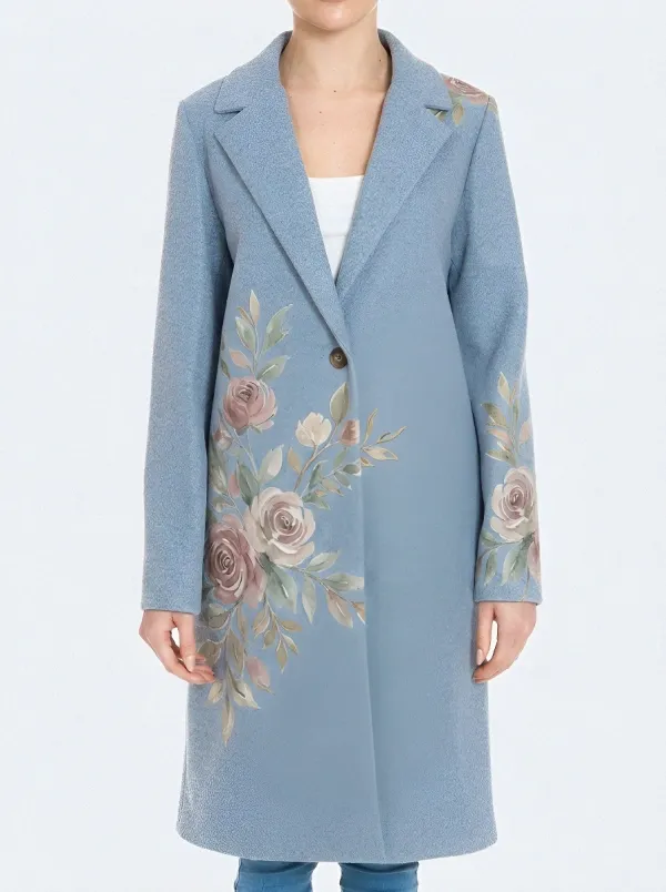 Women's Floral Lover Grey Watercolor Rose Printed Coat