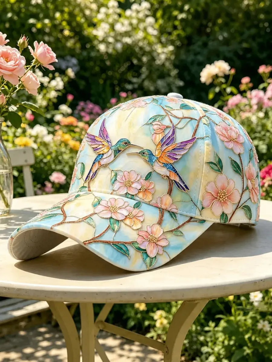 Women's Floral & Hummingbird Print Casual Hat