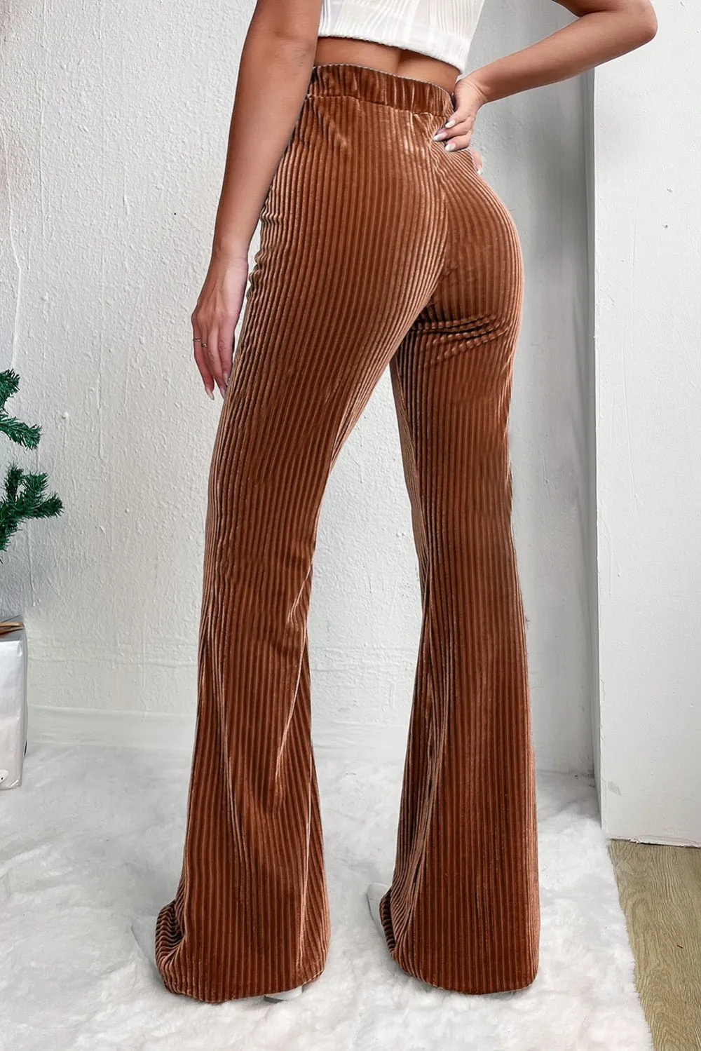 Relaxed Corduroy High Waist Flared Casual Pants