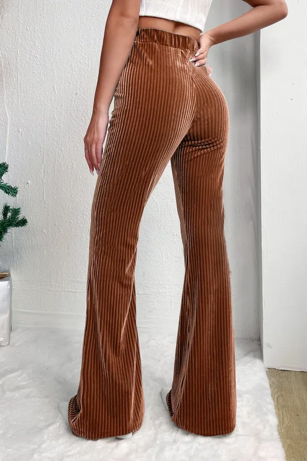 Relaxed Corduroy High Waist Flared Casual Pants