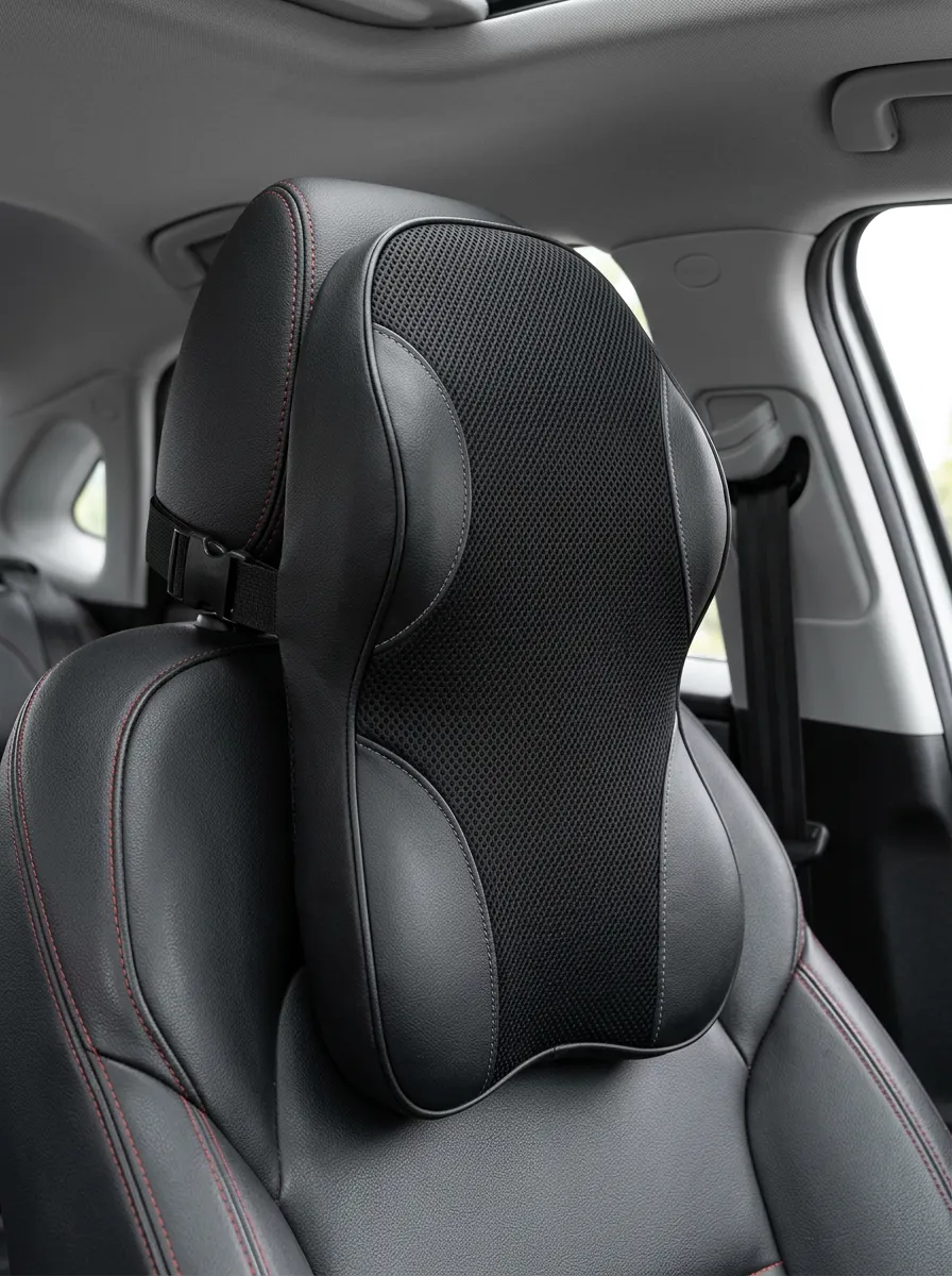 Neck-Support Mesh Leather-Texture Ergonomic-Style Car Neck Support Pillow