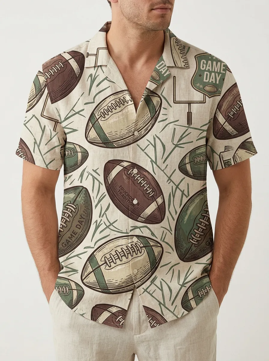 Men's American Football Game Day Printed Hawaiian Shirt