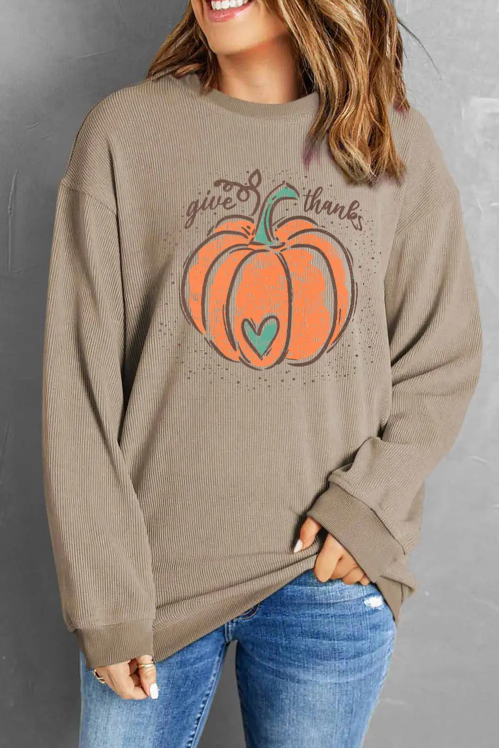 Give Thanks Pumpkin Graphic Corded Sweatshirt