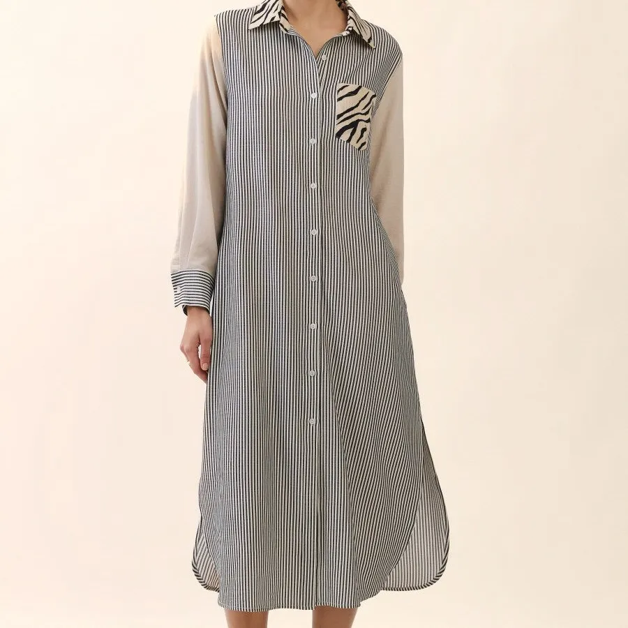 Striped Button Front Collared Shirt Dress