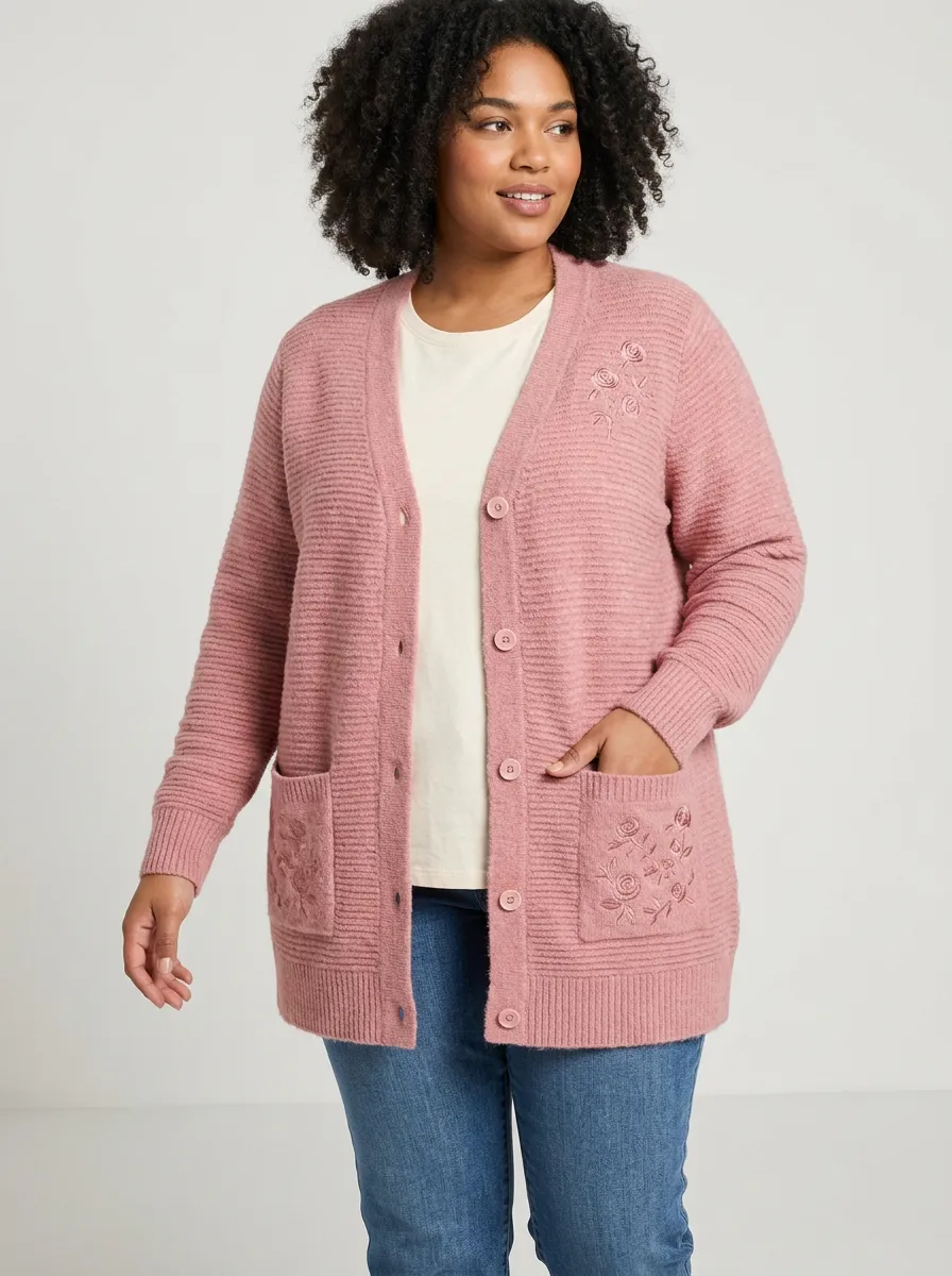Women's Floral Lover Pink Rose Embroidered Cardigan