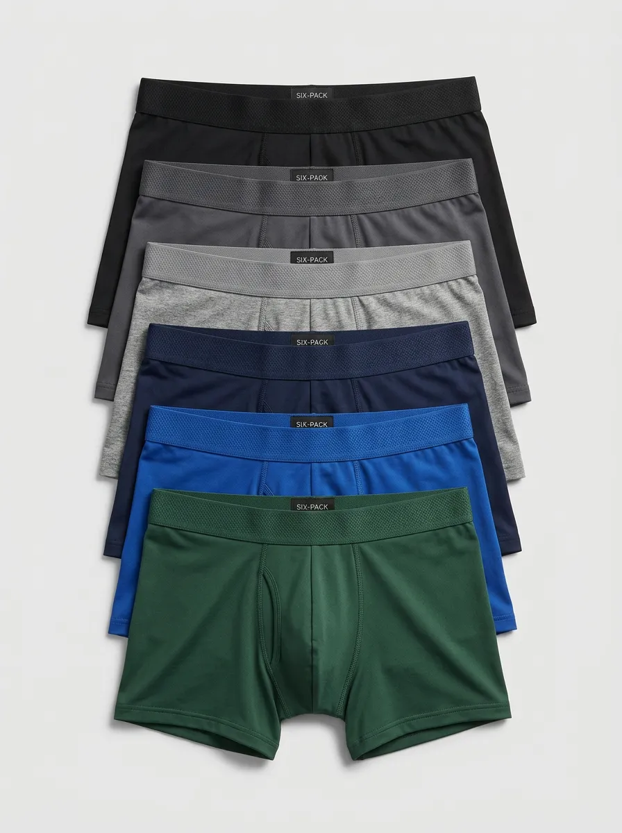 Men's Solid Pattern Mid Rise 6-Pack Boxer Briefs