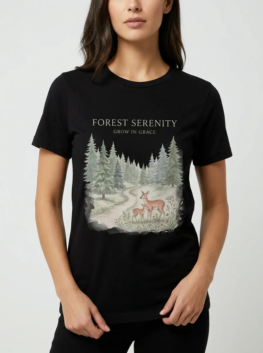 Women's Nature Lover Forest Deer Printed T-shirt